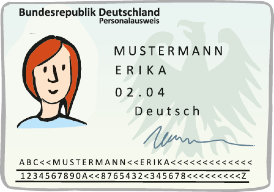 Personal-Ausweis Die Karte bekommt man vom Amt. Darauf steht, wie man heißt und wann und wo man geboren ist.